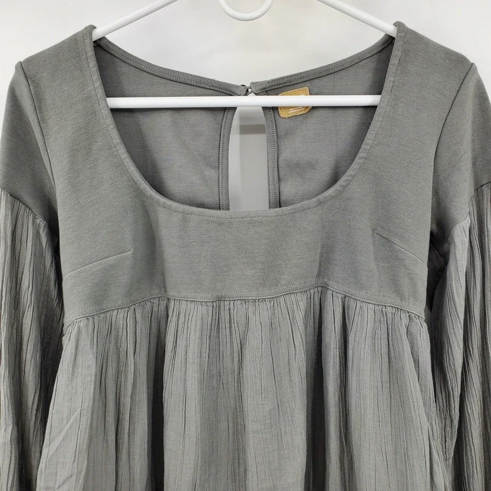 Free People Freeest Mixed Media Tunic Top Square Neck Gauze Mini Dress S Peasant